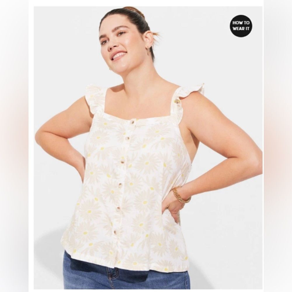 Torrid Daisy Daydream Double Gauze Ruffle Button Front Tank